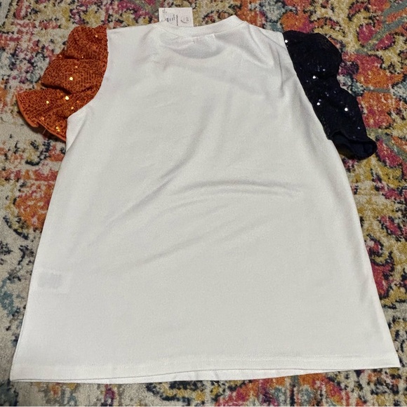 TCEC | NWT Blue Orange Game Day Shirt Puffer Sequin Sleeve Small - Picture 2 of 7